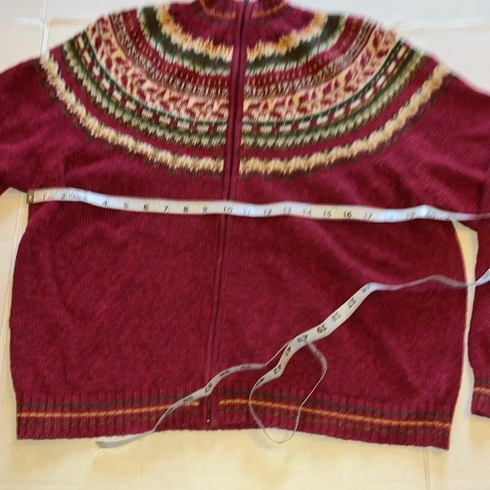 VTG-retro-y2k-TIARA-L-burgundy, full zip, knit, fair isle, cardigan sweater.